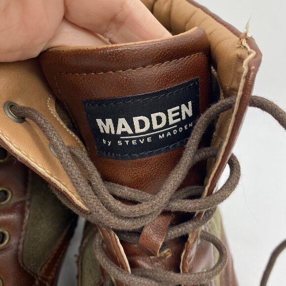 Steve Madden Bunsin Boots Mens 13 Combat Lace Up Faux Leather Canvas Cap Toe main image 12